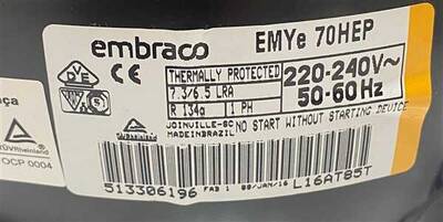 Embraco Buzdolabı 1PH Kompresör R134a EMYe70HEP - 4