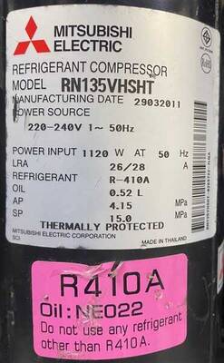 Mistubishi Electric On-Off Klima Kompresör R410A RN135VHSHT