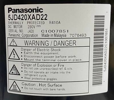 LG 5JD420XAD22 MATSUSHITA 220-240V 50HZ 13,420W 3.21 NO 1PH INVERTER R410a 5400408315