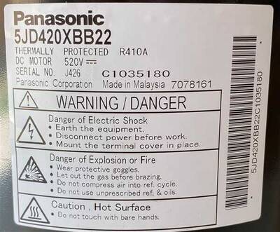 Panasonic DC 520V Klima Kompresör R410A 5JD420XBB22