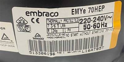 Universal Buzdolabı 1PH Embraco Kompresör RR134a EMYe70HEP